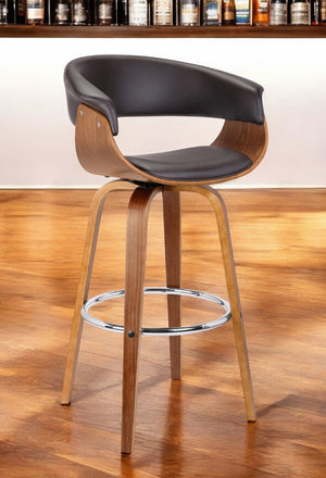 HomeRoots 31" Stylish Brown Faux Leather Swivel Bar Chair with Solid Wood Base - Perfect for Home Bars! 477172
