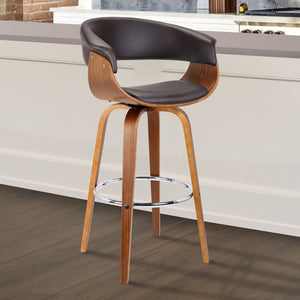 HomeRoots 31" Stylish Brown Faux Leather Swivel Bar Chair with Solid Wood Base - Perfect for Home Bars! 477172