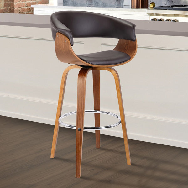 HomeRoots 31" Stylish Brown Faux Leather Swivel Bar Chair with Solid Wood Base - Perfect for Home Bars! 477172