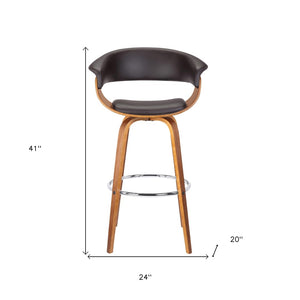 HomeRoots 31" Stylish Brown Faux Leather Swivel Bar Chair with Solid Wood Base - Perfect for Home Bars! 477172