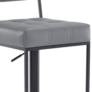 Homeroots 25" Gray And Black Faux Leather And Iron Swivel Low Back Adjustable Height Bar Chair   477174