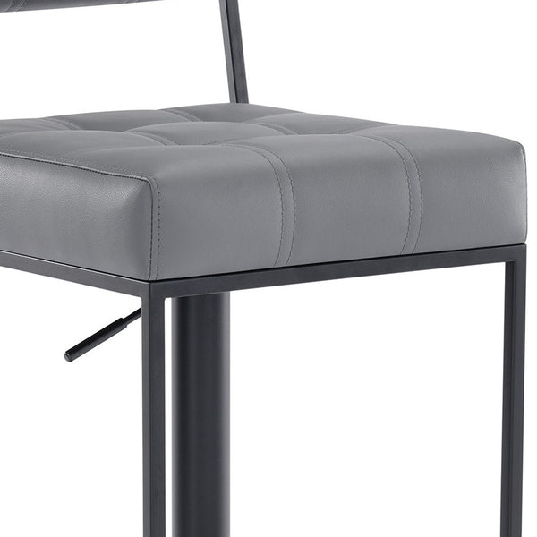 Homeroots 25" Gray And Black Faux Leather And Iron Swivel Low Back Adjustable Height Bar Chair   477174