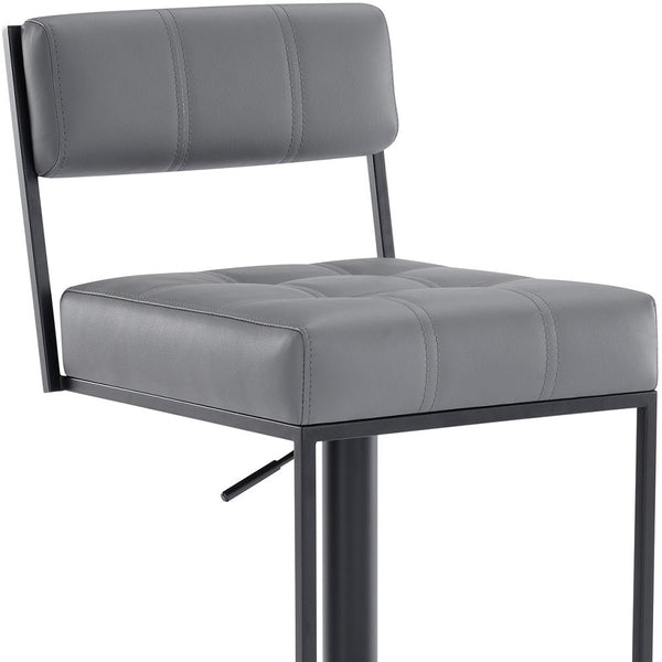 Homeroots 25" Gray And Black Faux Leather And Iron Swivel Low Back Adjustable Height Bar Chair   477174