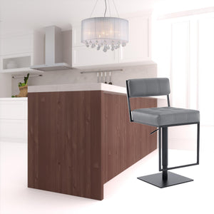 Homeroots 25" Gray And Black Faux Leather And Iron Swivel Low Back Adjustable Height Bar Chair   477174