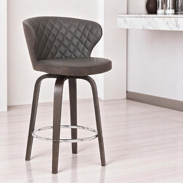 HomeRoots 30" Brown Faux Leather Swivel Bar Chair with Chrome Iron Base for Modern Kitchen & Home Bars 477176