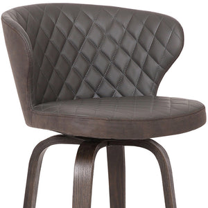 Homeroots 30" Brown Faux Leather And Iron Swivel Low Back Bar Height Bar Chair   477176