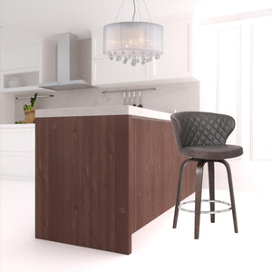 Homeroots 30" Brown Faux Leather And Iron Swivel Low Back Bar Height Bar Chair   477176