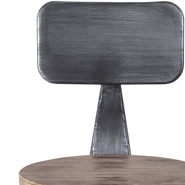 Homeroots 28" Brown And Black Solid Wood Iron Adjustable Height Bar Chair   477178