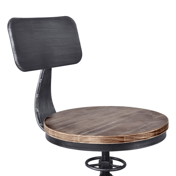 Homeroots 28" Brown And Black Solid Wood Iron Adjustable Height Bar Chair   477178