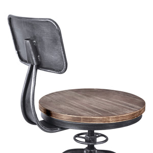 Homeroots 28" Brown And Black Solid Wood Iron Adjustable Height Bar Chair   477178