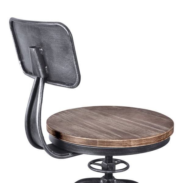 Homeroots 28" Brown And Black Solid Wood Iron Adjustable Height Bar Chair   477178