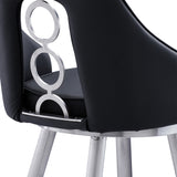 Homeroots 26" Black And Silver Faux Leather And Iron Swivel Counter Height Bar Chair   477180