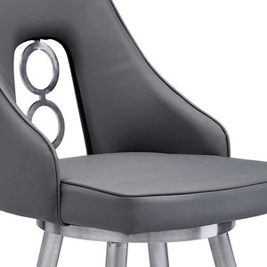 Homeroots 26" Gray And Silver Faux Leather And Iron Swivel Counter Height Bar Chair   477181