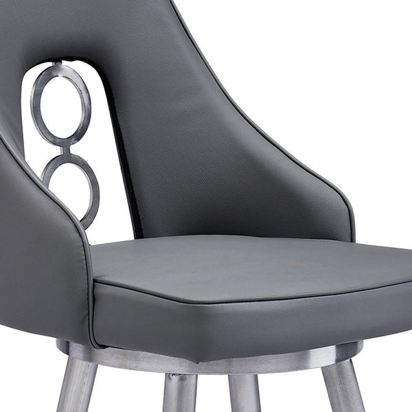 Homeroots 26" Gray And Silver Faux Leather And Iron Swivel Counter Height Bar Chair   477181