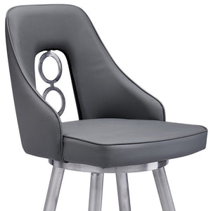 Homeroots 26" Gray And Silver Faux Leather And Iron Swivel Counter Height Bar Chair   477181