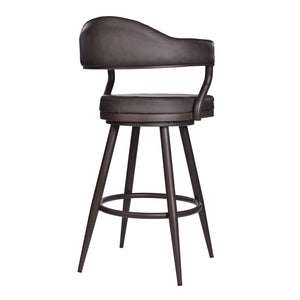 HomeRoots 26" Brown Faux Leather Swivel Bar Chair - Stylish Iron Frame, 360° Rotation, Comfort & Durability 477183