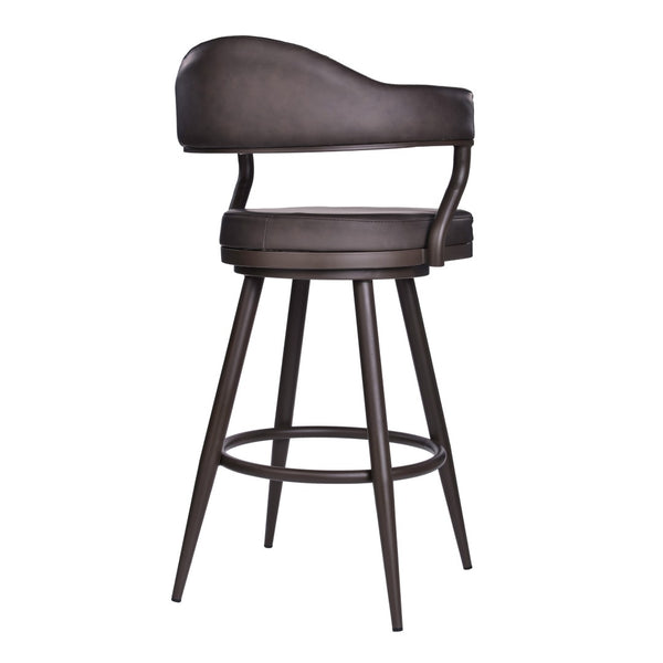 HomeRoots 26" Brown Faux Leather Swivel Bar Chair - Stylish Iron Frame, 360° Rotation, Comfort & Durability 477183
