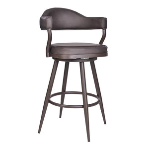 HomeRoots 26" Brown Faux Leather Swivel Bar Chair - Stylish Iron Frame, 360° Rotation, Comfort & Durability 477183