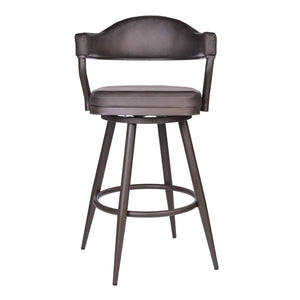 HomeRoots 26" Brown Faux Leather Swivel Bar Chair - Stylish Iron Frame, 360° Rotation, Comfort & Durability 477183