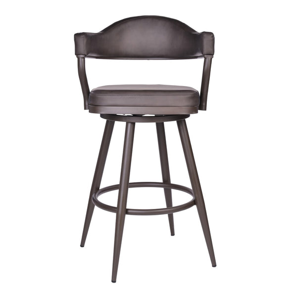 HomeRoots 26" Brown Faux Leather Swivel Bar Chair - Stylish Iron Frame, 360° Rotation, Comfort & Durability 477183