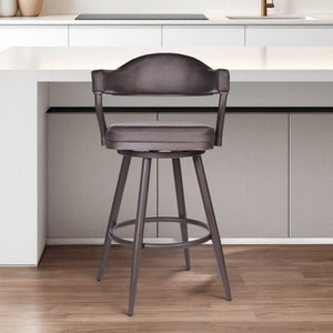 HomeRoots 26" Brown Faux Leather Swivel Bar Chair - Stylish Iron Frame, 360° Rotation, Comfort & Durability 477183