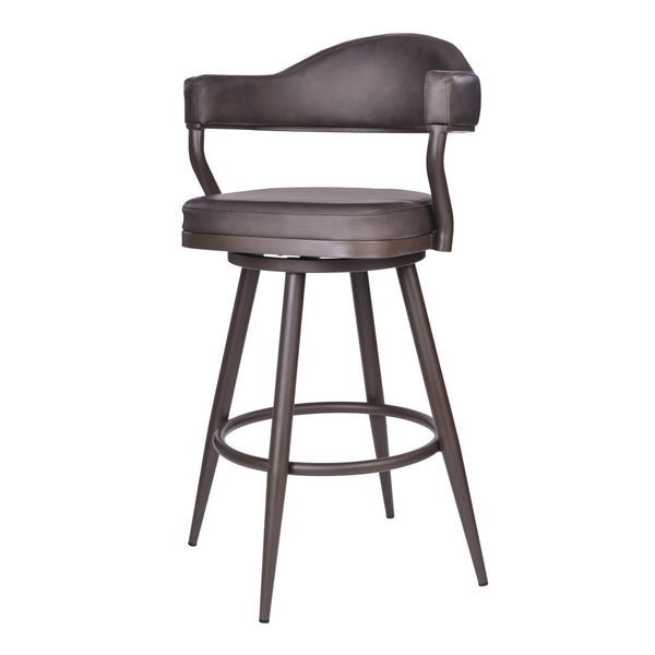 HomeRoots 26" Brown Faux Leather Swivel Bar Chair - Stylish Iron Frame, 360° Rotation, Comfort & Durability 477183
