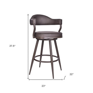 HomeRoots 26" Brown Faux Leather Swivel Bar Chair - Stylish Iron Frame, 360° Rotation, Comfort & Durability 477183