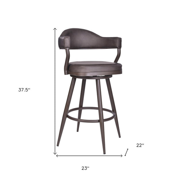 HomeRoots 26" Brown Faux Leather Swivel Bar Chair - Stylish Iron Frame, 360° Rotation, Comfort & Durability 477183
