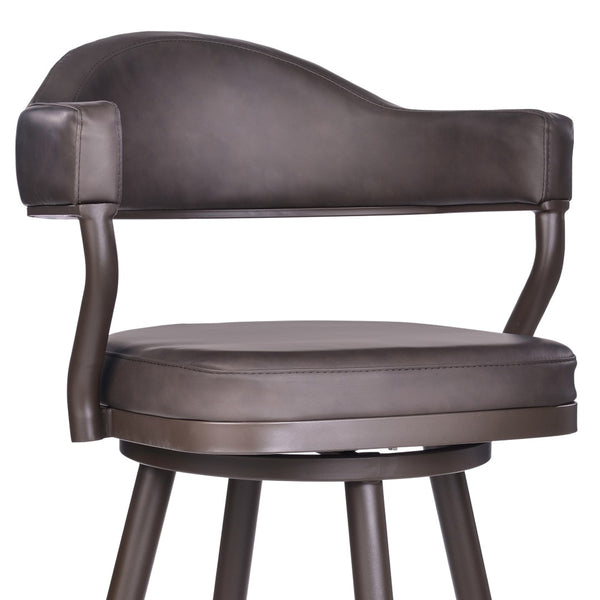HomeRoots 30" Vintage-Inspired Brown Faux Leather Swivel Bar Chair with Durable Iron Base for Comfort & Style 477184