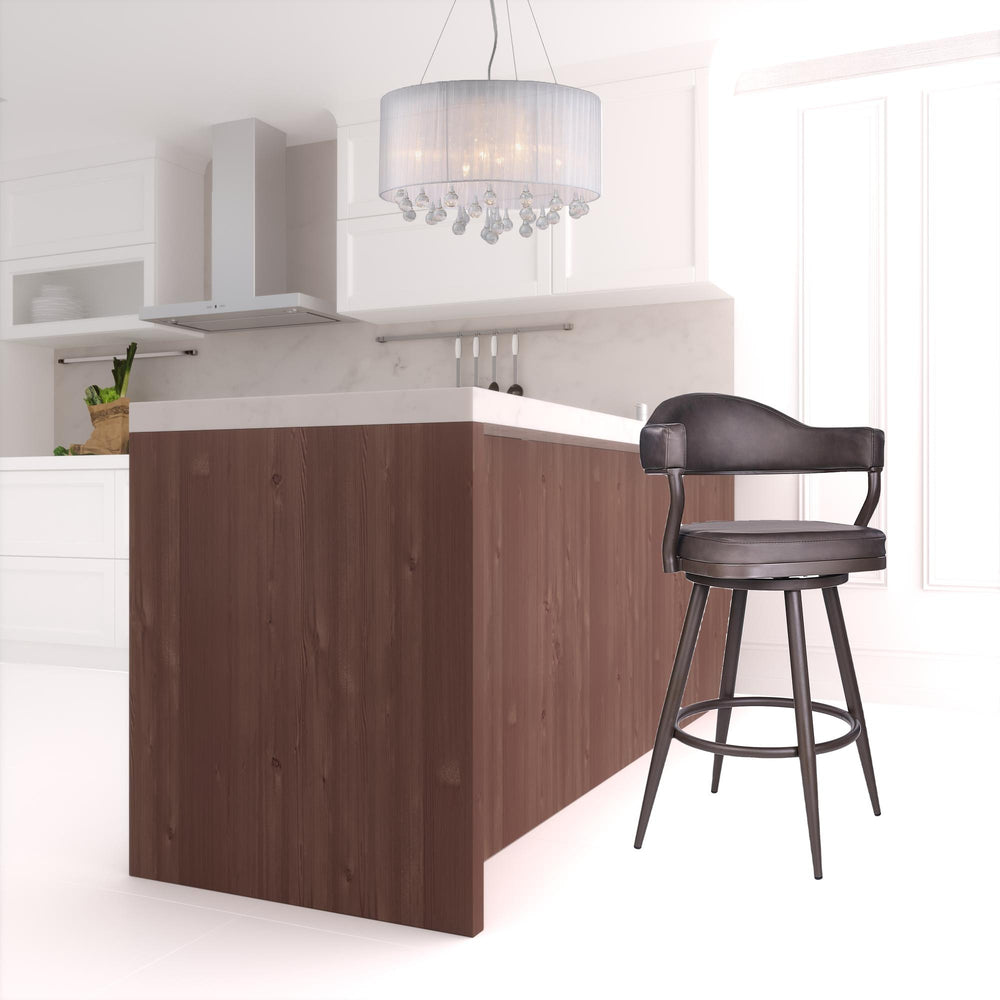 Homeroots 30" Brown Faux Leather And Iron Swivel Bar Height Bar Chair   477184