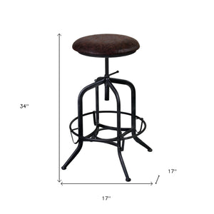 Homeroots 24" Brown And Gray Iron Backless Adjustable Height Bar Chair   477186