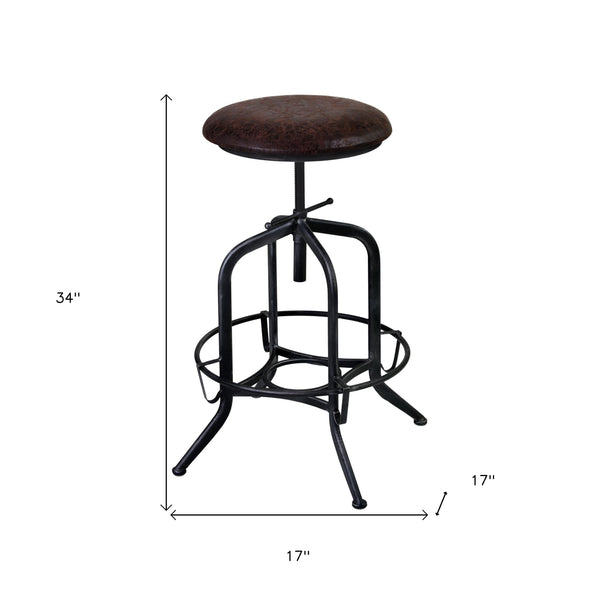 Homeroots 24" Brown And Gray Iron Backless Adjustable Height Bar Chair   477186