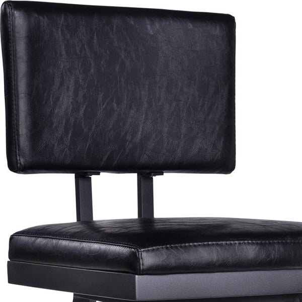 HomeRoots 26" Black Iron Swivel Bar Chair - Vintage Faux Leather Comfort for Modern & Industrial Spaces 477188