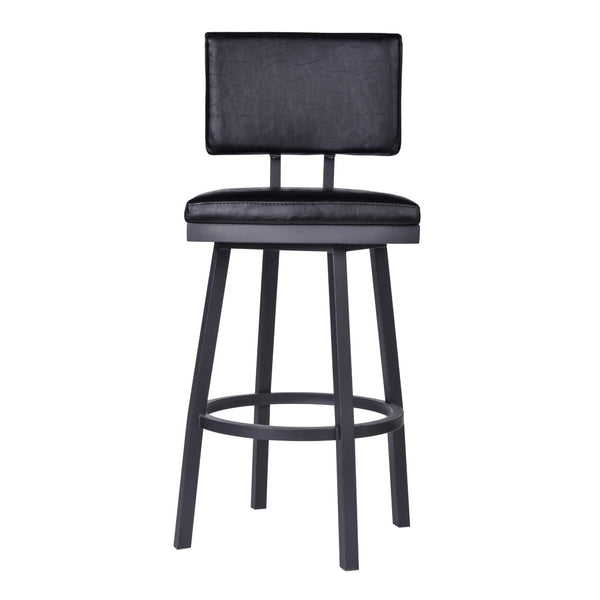 HomeRoots 26" Black Iron Swivel Bar Chair - Vintage Faux Leather Comfort for Modern & Industrial Spaces 477188