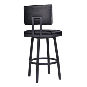 HomeRoots 26" Black Iron Swivel Bar Chair - Vintage Faux Leather Comfort for Modern & Industrial Spaces 477188