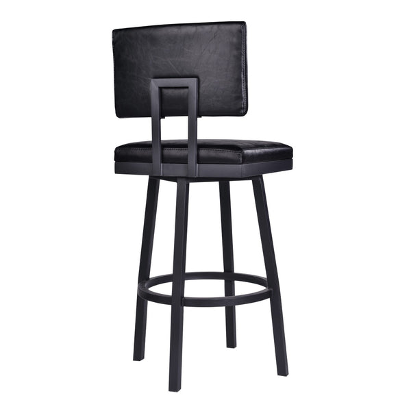 HomeRoots 26" Black Iron Swivel Bar Chair - Vintage Faux Leather Comfort for Modern & Industrial Spaces 477188