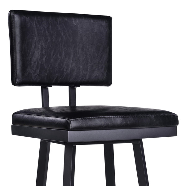 HomeRoots 26" Black Iron Swivel Bar Chair - Vintage Faux Leather Comfort for Modern & Industrial Spaces 477188