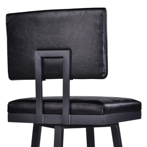 HomeRoots 26" Black Iron Swivel Bar Chair - Vintage Faux Leather Comfort for Modern & Industrial Spaces 477188