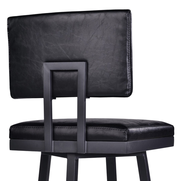 HomeRoots 26" Black Iron Swivel Bar Chair - Vintage Faux Leather Comfort for Modern & Industrial Spaces 477188