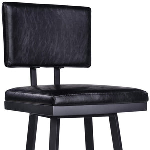 HomeRoots 26" Black Iron Swivel Bar Chair - Vintage Faux Leather Comfort for Modern & Industrial Spaces 477188