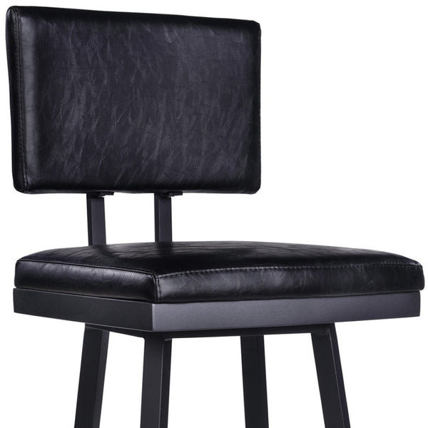HomeRoots 26" Black Iron Swivel Bar Chair - Vintage Faux Leather Comfort for Modern & Industrial Spaces 477188