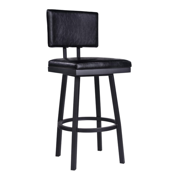 HomeRoots 26" Black Iron Swivel Bar Chair - Vintage Faux Leather Comfort for Modern & Industrial Spaces 477188