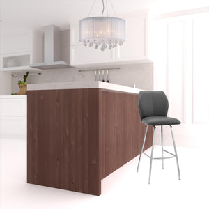 Homeroots 26" Gray And Silver Faux Leather And Iron Counter Height Bar Chair   477192