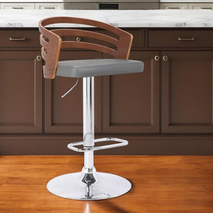 Homeroots 25" Gray And Silver Iron Swivel Low Back Adjustable Height Bar Chair   477195