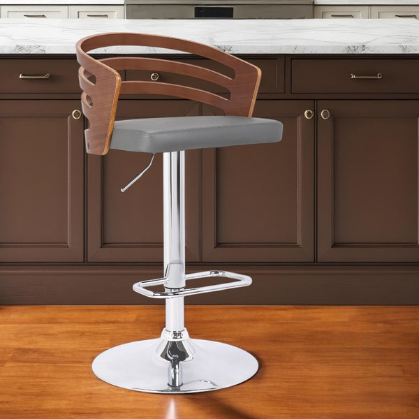 Homeroots 25" Gray And Silver Iron Swivel Low Back Adjustable Height Bar Chair   477195