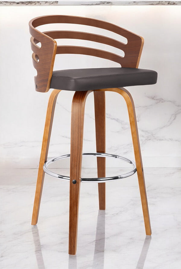 Homeroots 30" Brown Iron Swivel Low Back Bar Height Bar Chair   477197