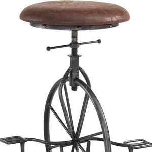 Homeroots 26" Brown And Gray Upholstered Iron Swivel Backless Adjustable Height Bar Chair   477198