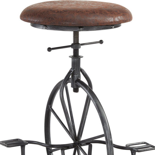 Homeroots 26" Brown And Gray Upholstered Iron Swivel Backless Adjustable Height Bar Chair   477198