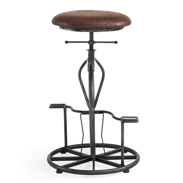 Homeroots 26" Brown And Gray Upholstered Iron Swivel Backless Adjustable Height Bar Chair   477198