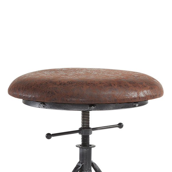 Homeroots 26" Brown And Gray Upholstered Iron Swivel Backless Adjustable Height Bar Chair   477198